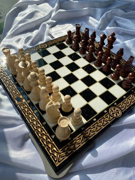 Luxury chess-checkers made of black acrylic stone 40x40 cm, Black