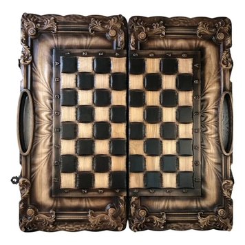 Exclusive chess set 3 in 1 made of wood 60×30×7 cm