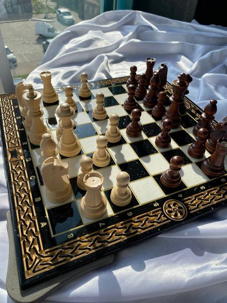 Luxury chess-checkers made of black acrylic stone 40x40 cm, Black