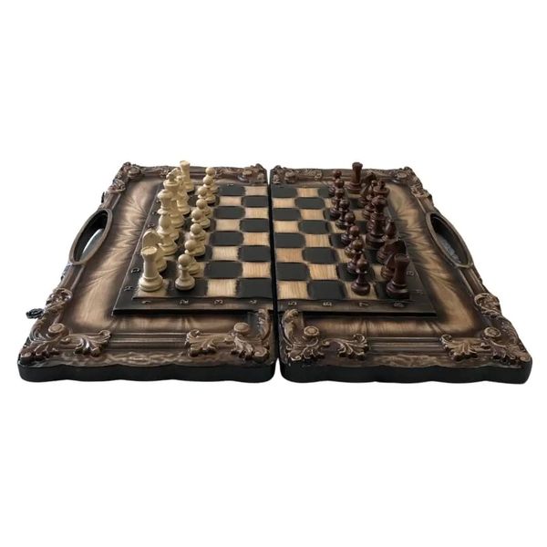 Exclusive chess set 3 in 1 made of wood 60×30×7 cm