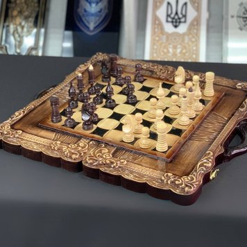 Handmade chess set 3 in 1, GrossMeister, 60×30×8 cm, art. 191006, Brown