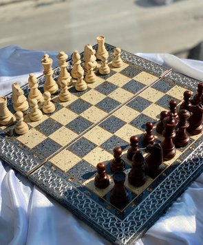 Luxury chess-checkers made of grey acrylic stone 47×23 cm, Gray
