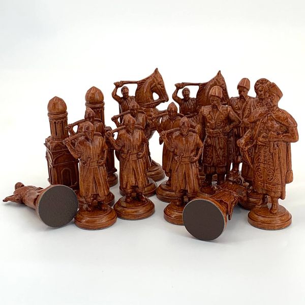 Chess pieces made of wood, "Hetman's Army", brown, art. 809325