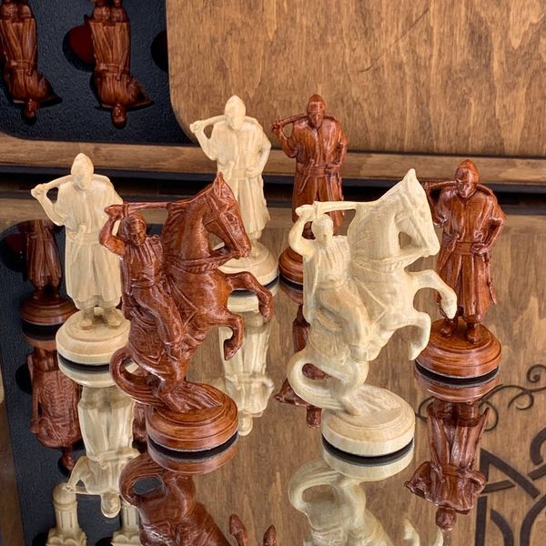 Chess pieces made of wood, "Hetman's Army", brown, art. 809325