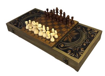 Handmade chess set 3 in 1, 64×34×8 см, арт. 191108, Brown