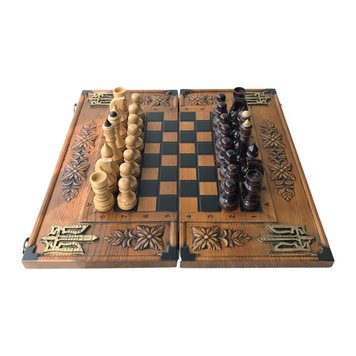 Chess 3 in 1 made of wood, 46×23×5 cm, art. 191104, Brown