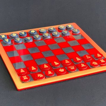 Chessboard in epoxy resin, 27x27 cm, art. 410100, Red-black