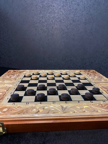 Handmade chess set 3 in 1, under glass, 58×25×9 cm, art. 194022, Brown