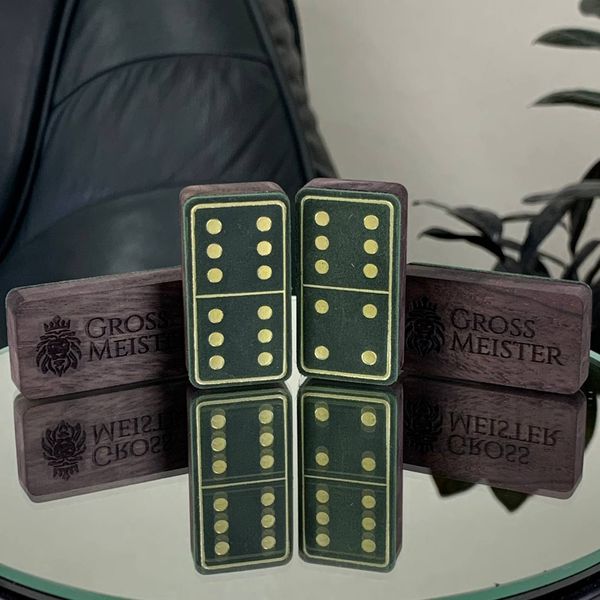 GrossMeister wood and leather dominoes set, green, 52×27×12mm, art. 400501