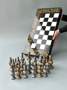 Exclusive chessboard made of black acrylic stone «Egypt» 55×28 cm, Black