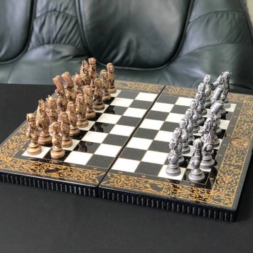 Exclusive chessboard made of black acrylic stone «Egypt» 55×28 cm, Black