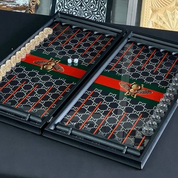 Glass backgammon "Gucci", GrossMeister, 61×27×5 cm, art. 250101, Black