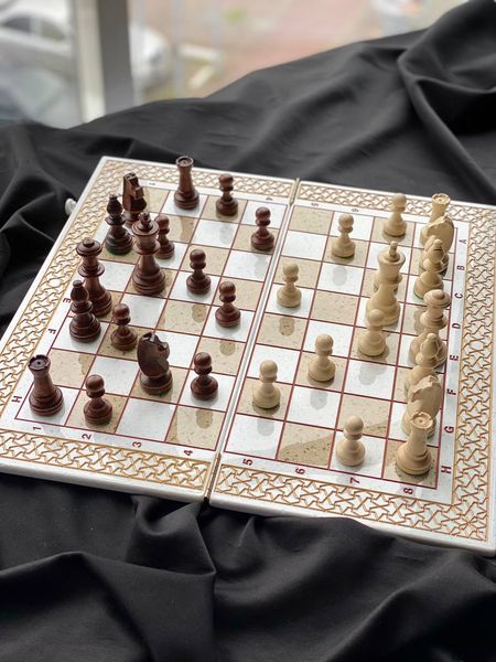 Luxury chess-checkers made of white acrylic stone 47×23 cm, White