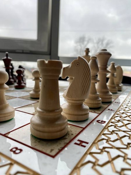 Luxury chess-checkers made of white acrylic stone 47×23 cm, White