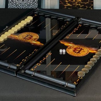 Szklany backgammon "Bitcoin", GrossMeister, 61×27×5 cm, art. 250103