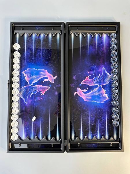 Glass backgammon "Pisces", art. 61×27 cm, 250076, Black