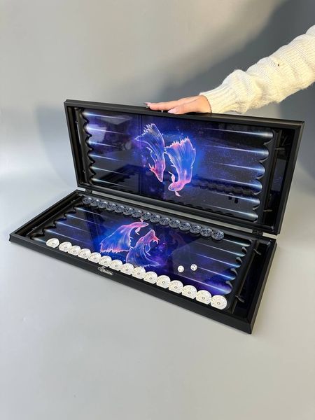 Glass backgammon "Pisces", art. 61×27 cm, 250076, Black