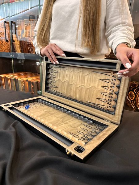 Backgammon made of epoxy resin, 48×23×4 cm, art. 190191, Beige