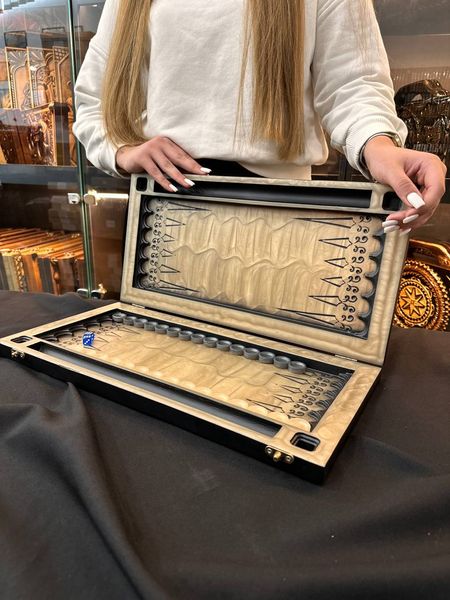 Backgammon made of epoxy resin, 48×23×4 cm, art. 190191, Beige