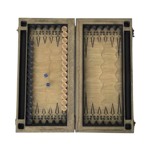 Backgammon made of epoxy resin, 48×23×4 cm, art. 190191, Beige