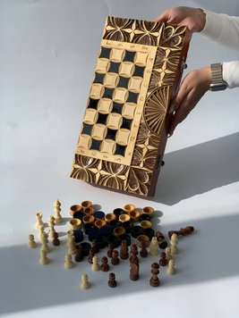 Handmade chess set 3 in 1, 36×18×6 cm, art. 191432, Brown