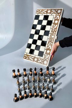 Luxury chess&backgammon set made of white acrylic stone 60×30 cm, art. 190647, White