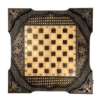 Elite chess set 3 in 1 with carving under glass 60×30×10 cm