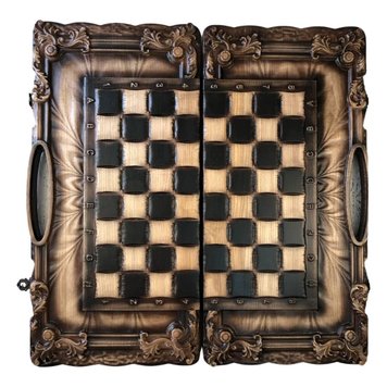 Chess set 3 in 1 wood, handmade, 60×30×9 cm, art. 191136