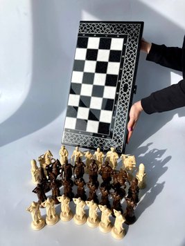 Luxury chess&backgammon set made of black acrylic stone 60×30 cm, art. 190649, Black