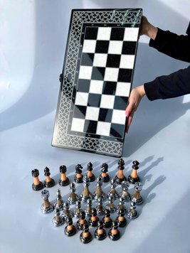 Luxury chess&backgammon set made of black acrylic stone 60×30 cm, art. 190650, Black